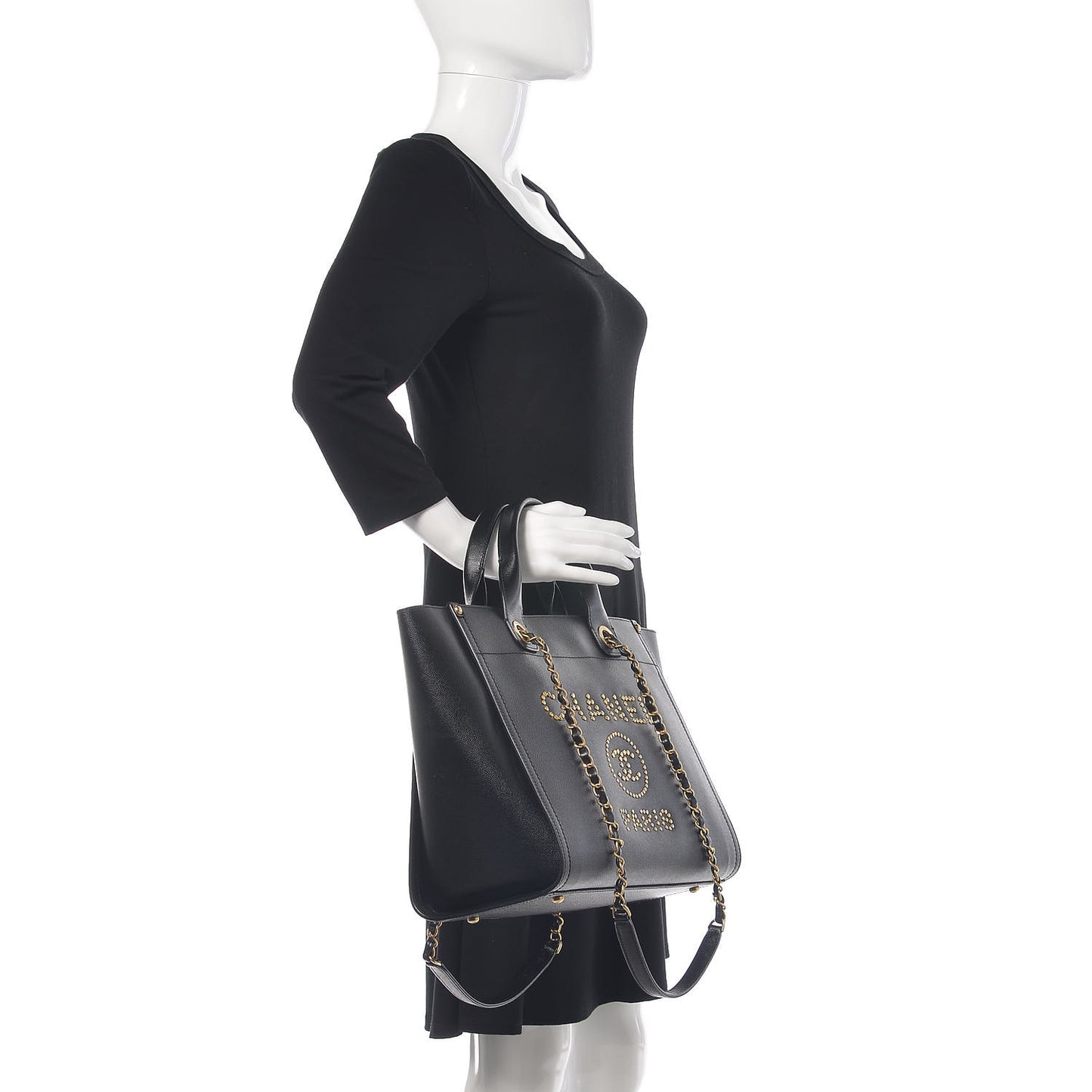 Caviar Small Studded Deauville Tote Black