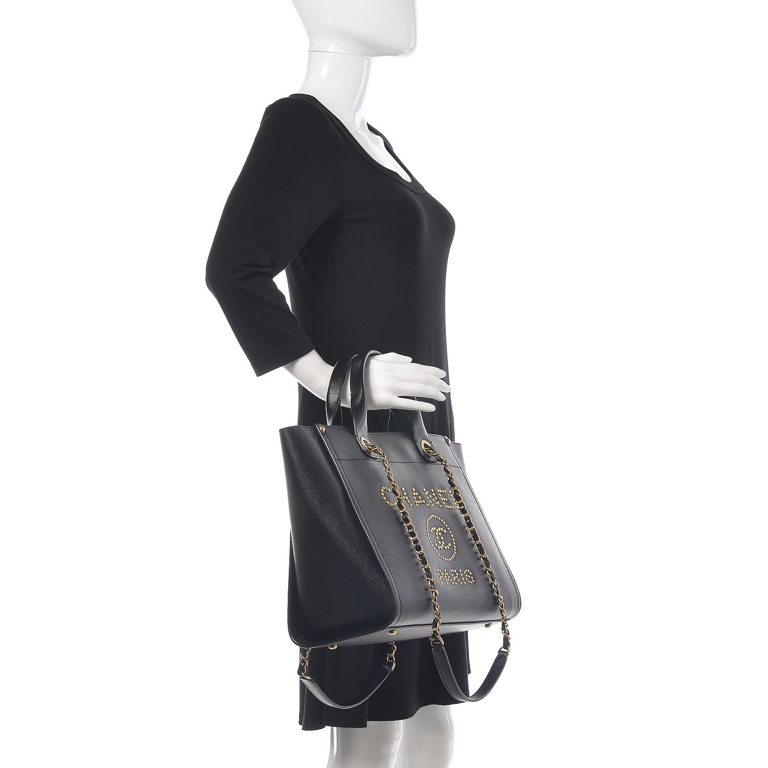 Chanel Caviar Small Studded Deauville Tote Black 3 of 11