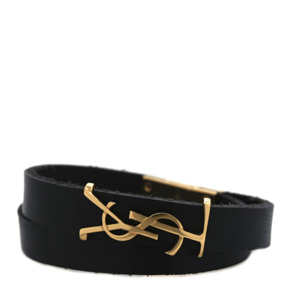 Saint Laurent Calfskin Opyum Double Wrap Bracelet Black 1 of 6