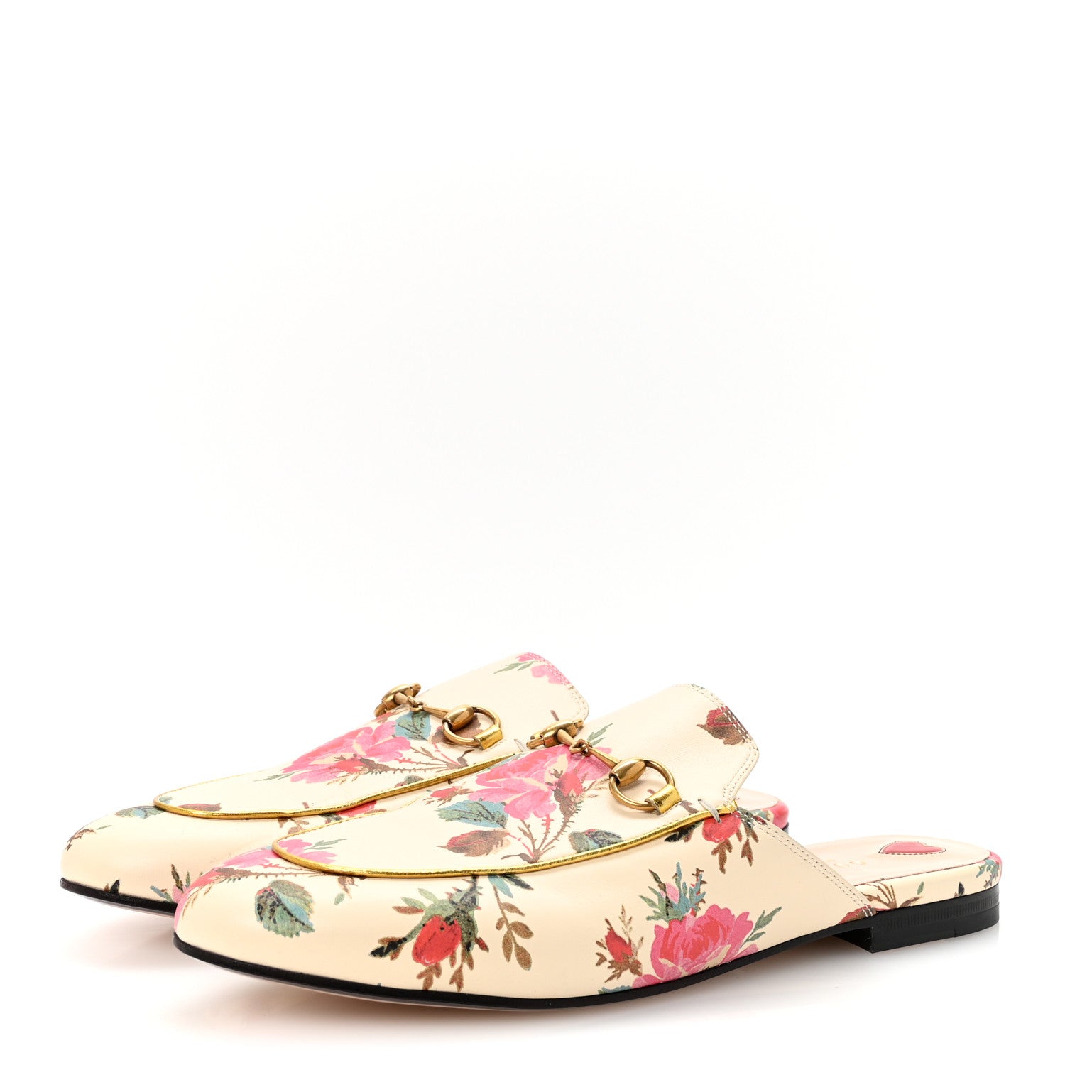 Gucci Calfskin Stamp Allover Rose Princetown Slippers 40 Ivory Multicolor 4 of 9