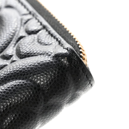 Chanel Caviar Camellia Embossed Large Zip Around Gusset Wallet Black 12 of 13