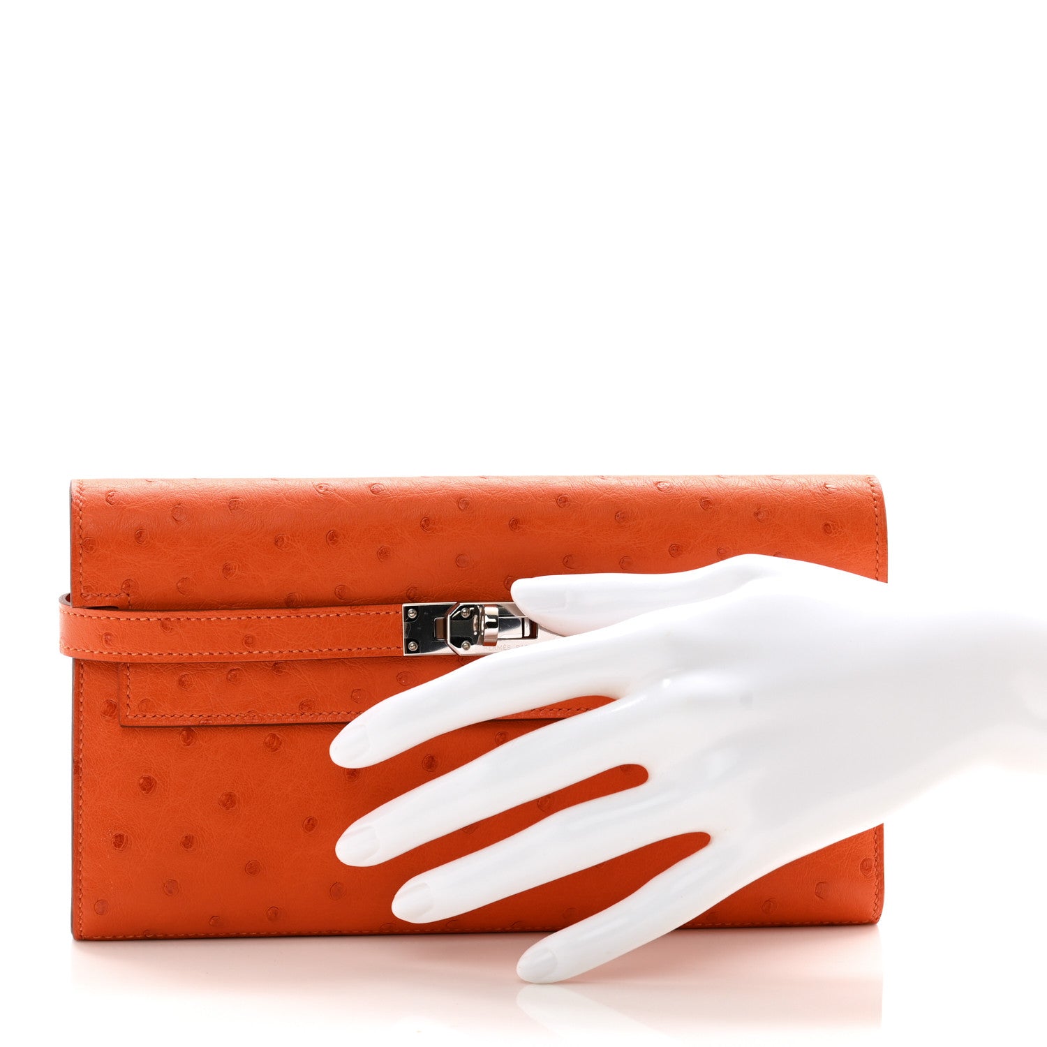 Hermes Ostrich Kelly Longue Wallet Orange 2 of 9