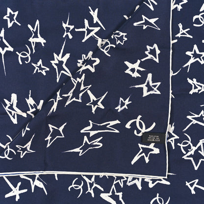 Chanel Silk Star Square Scarf Navy Blue White Blue 3 of 3
