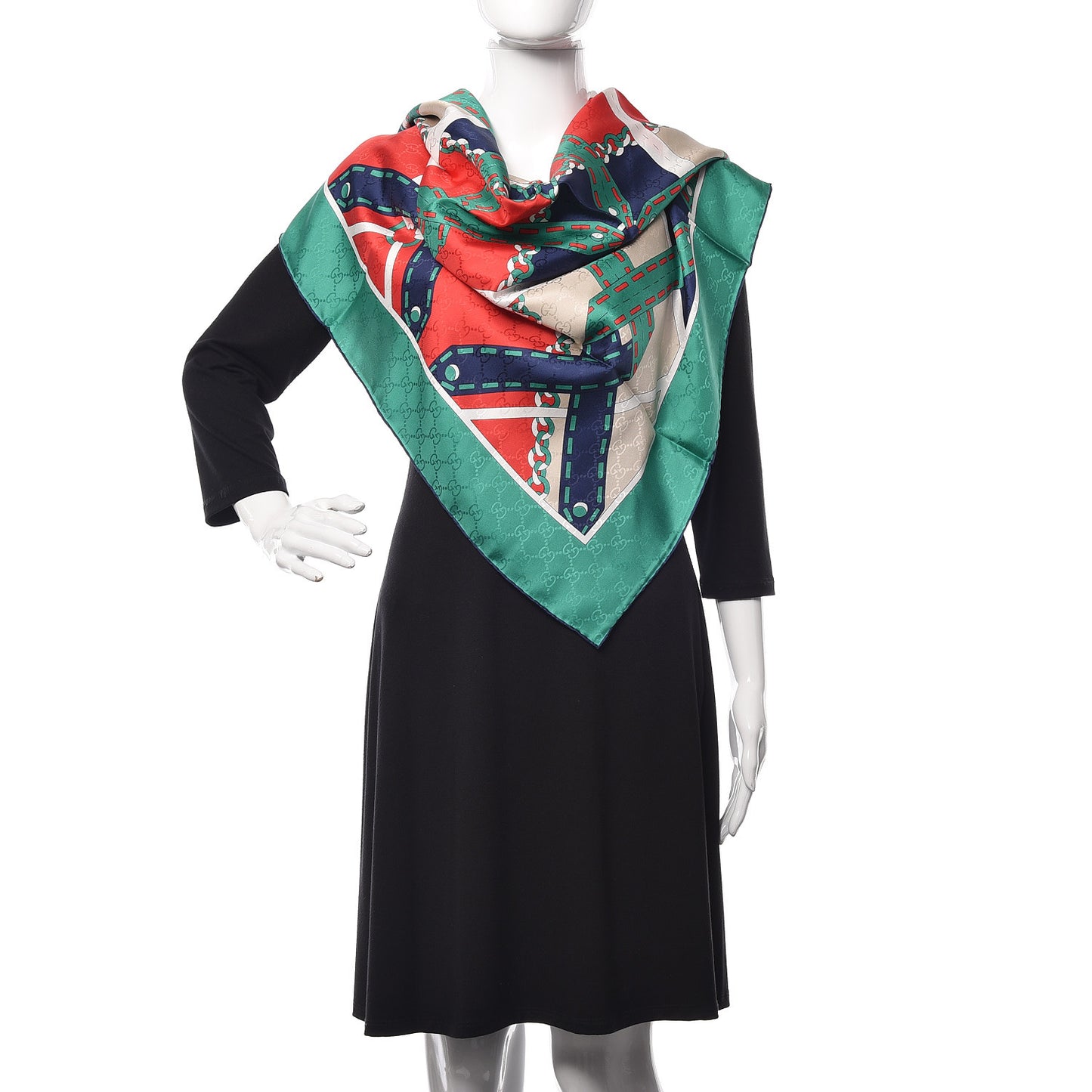 Silk Chain Argyle Square Scarf Flame Dark Green