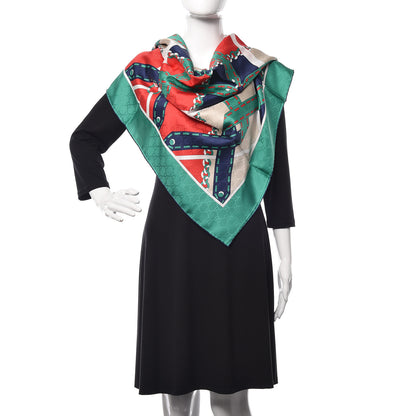 Gucci Silk Chain Argyle Square Scarf Flame Dark Green 2 of 4