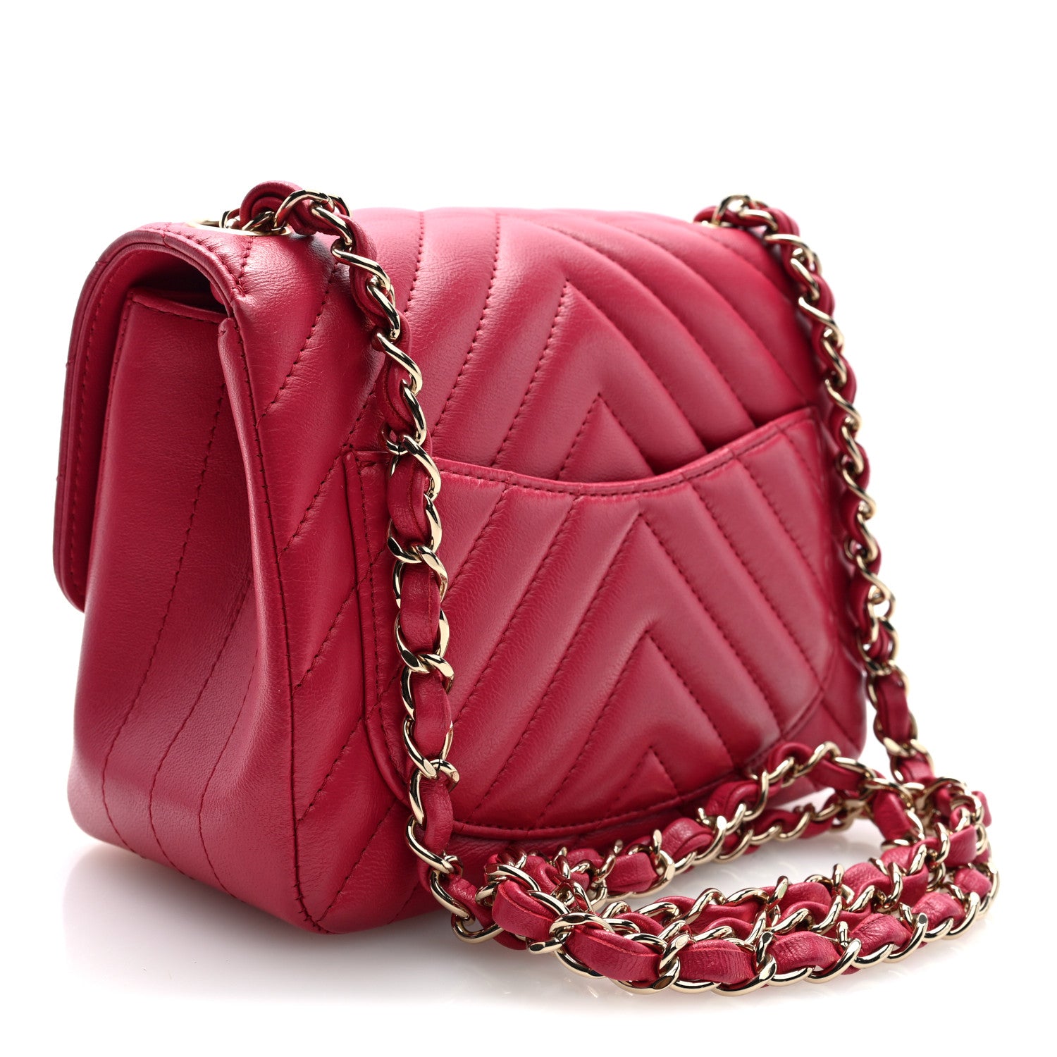 Chanel Lambskin Chevron Quilted Mini Square Flap Pink 3 of 10