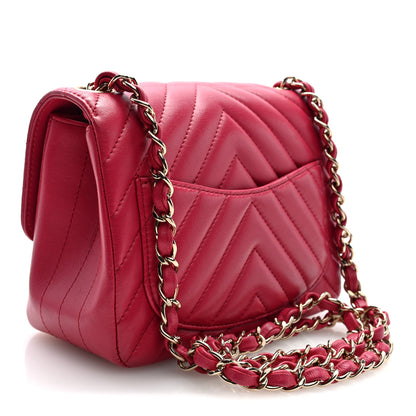 Chanel Lambskin Chevron Quilted Mini Square Flap Pink 3 of 10