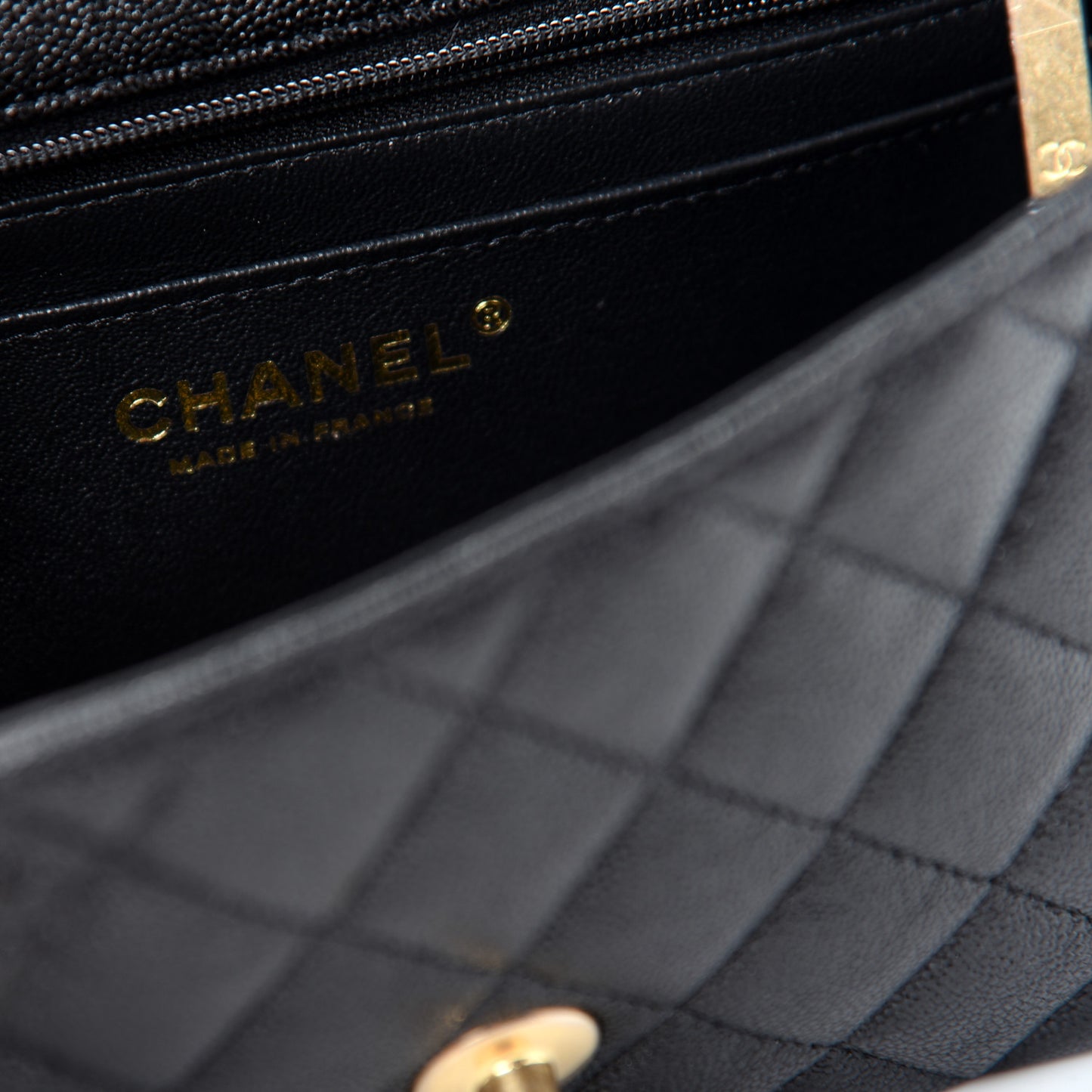 Caviar Quilted Mini Top Handle Rectangular Flap Black
