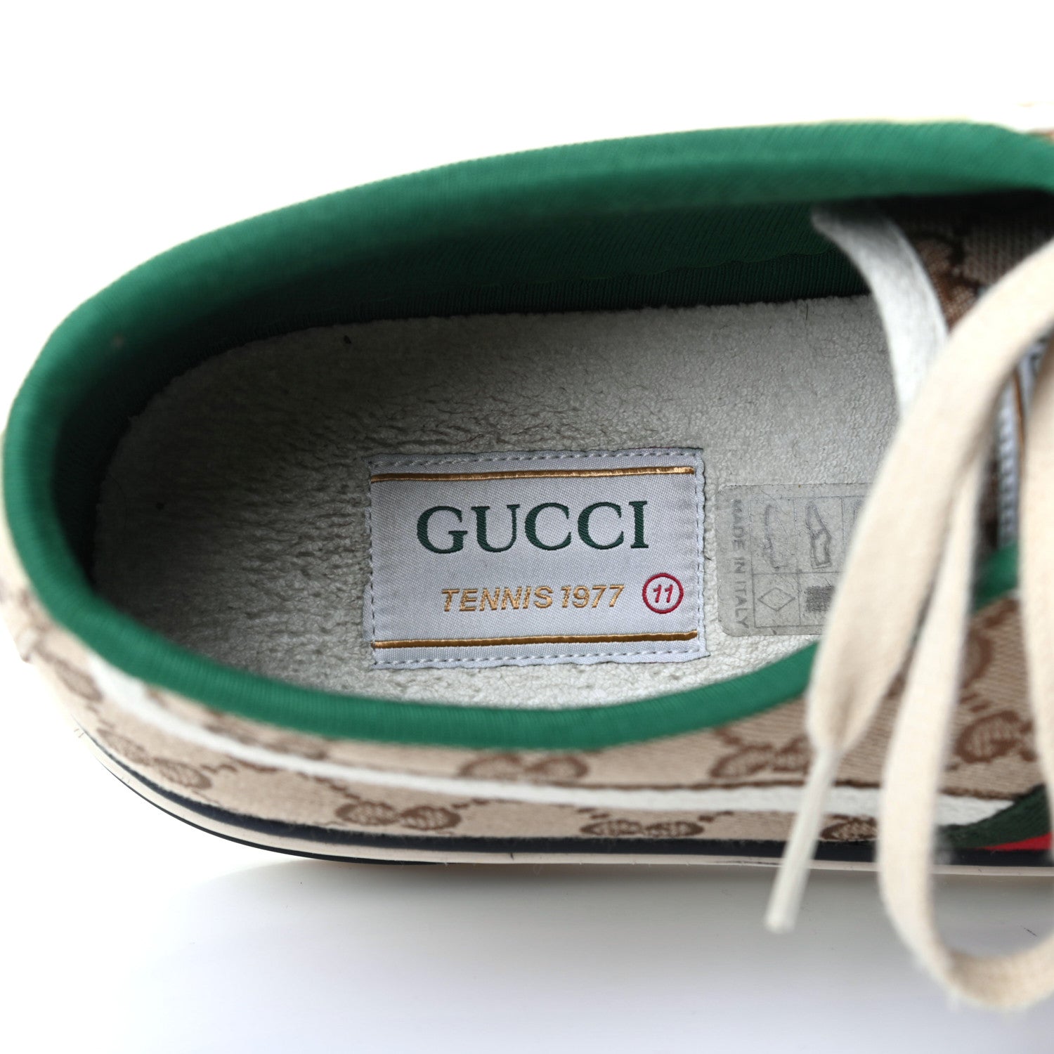 Gucci GG Monogram Web Mens 1977 Tennis Sneakers 11 Beige Ebony Mystic White 7 of 9