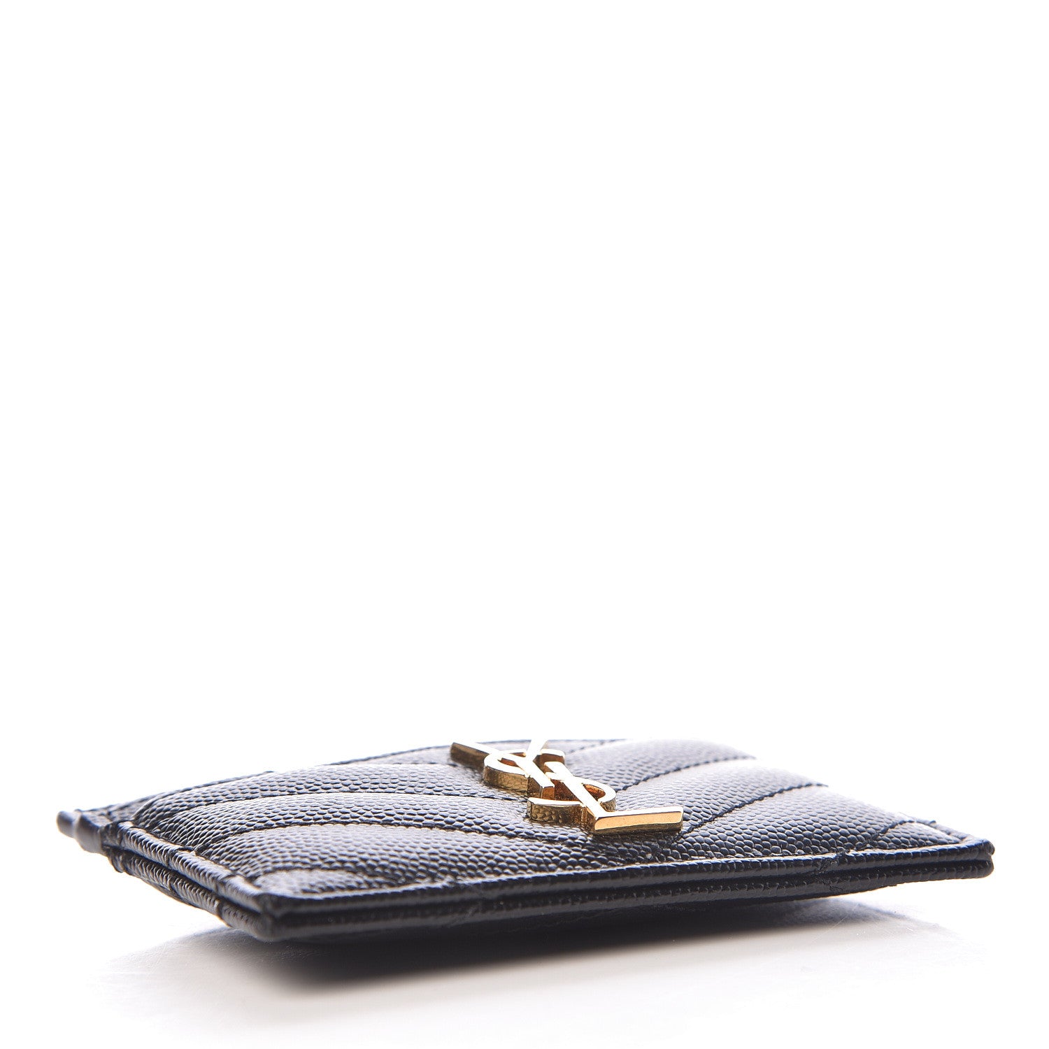 Saint Laurent Grain De Poudre Matelasse Chevron Monogram Credit Card Case Black 4 of 8