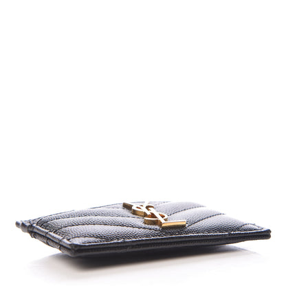Saint Laurent Grain De Poudre Matelasse Chevron Monogram Credit Card Case Black 4 of 8
