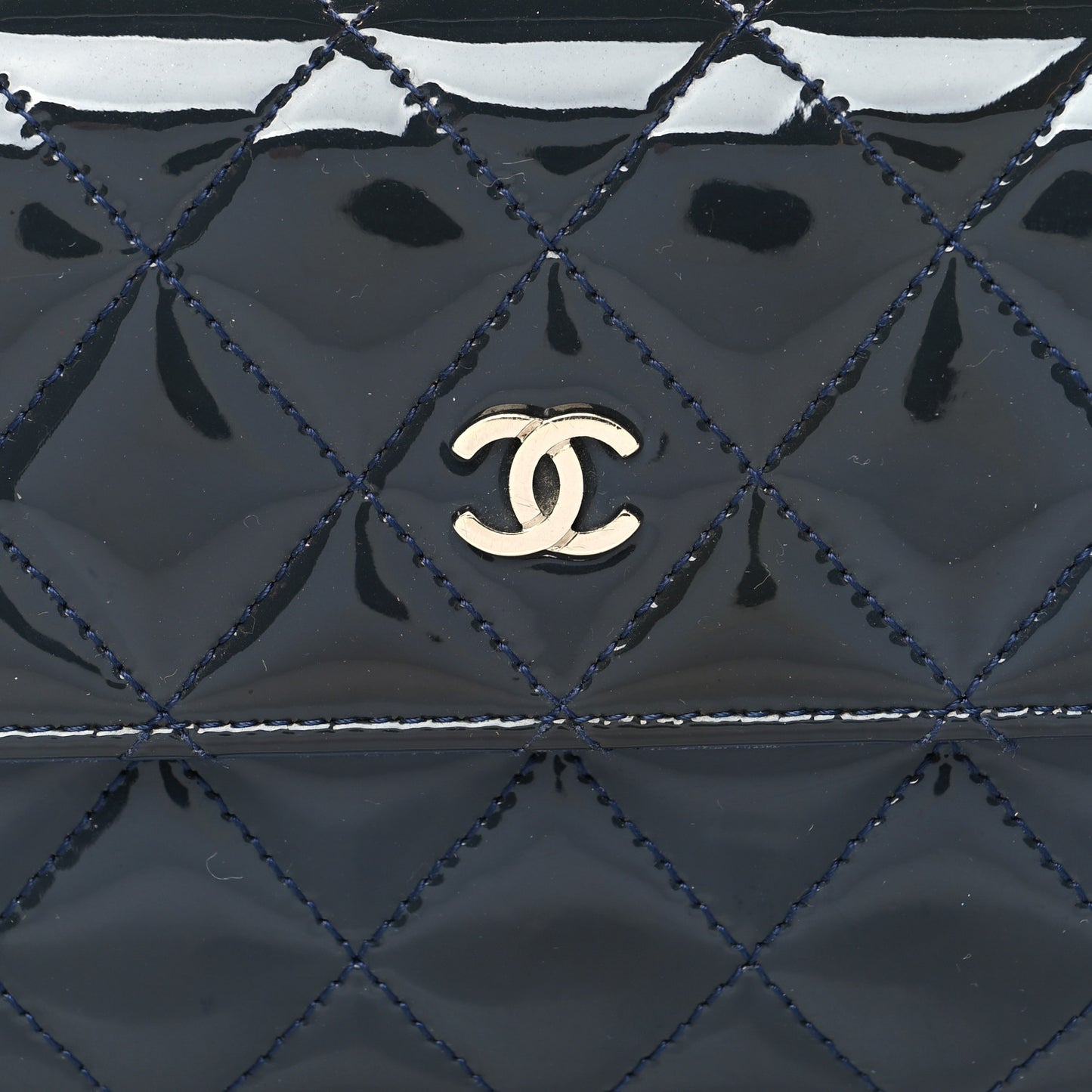 Patent Quilted Large Flap Wallet Navy