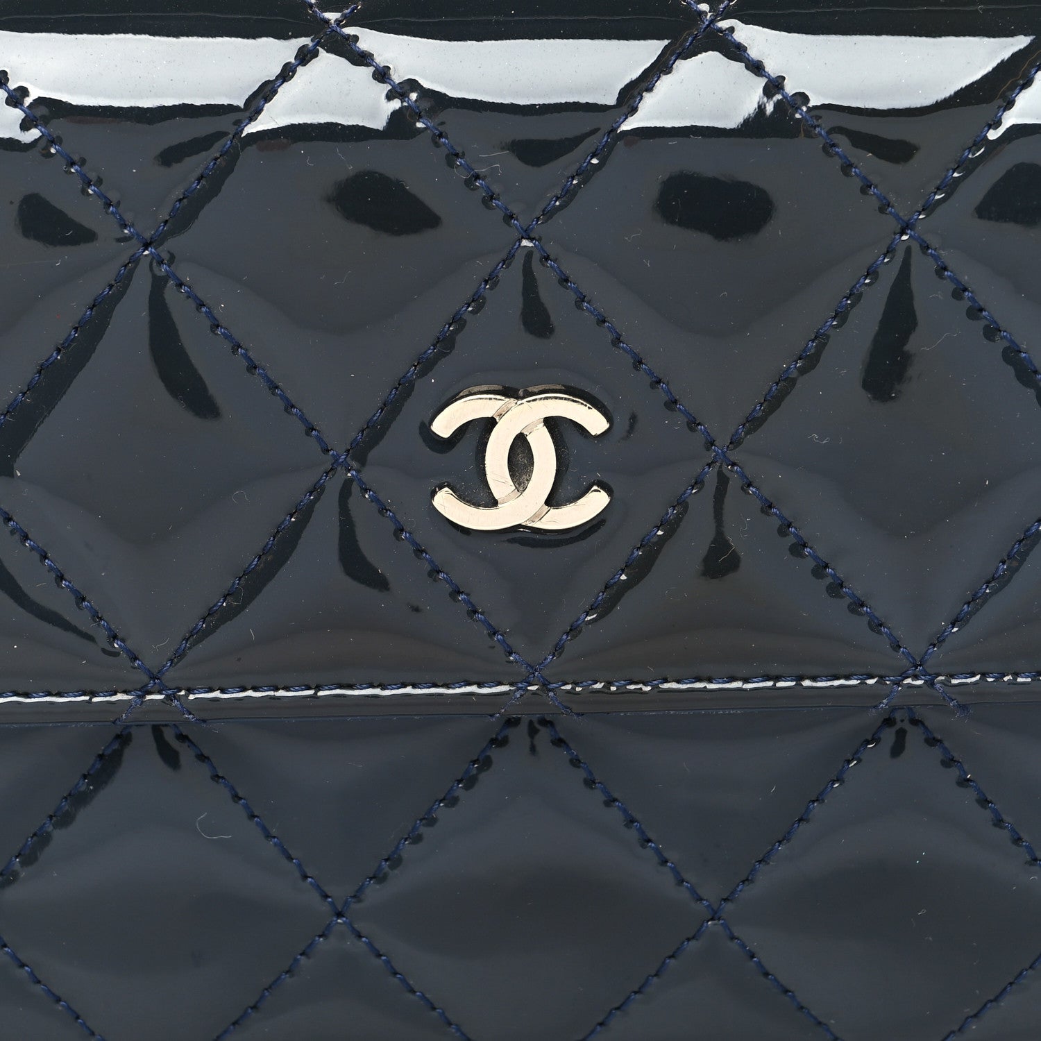 Chanel Patent Quilted Large Flap Wallet Navy 9 of 11