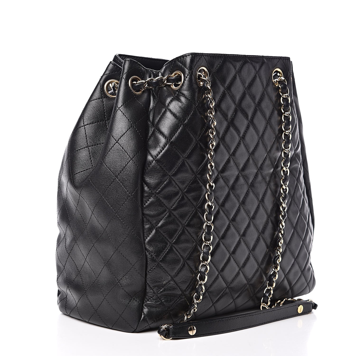 Chanel Lambskin Quilted Large Drawstring Bag Black 3 of 11