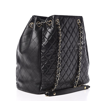 Chanel Lambskin Quilted Large Drawstring Bag Black 3 of 11