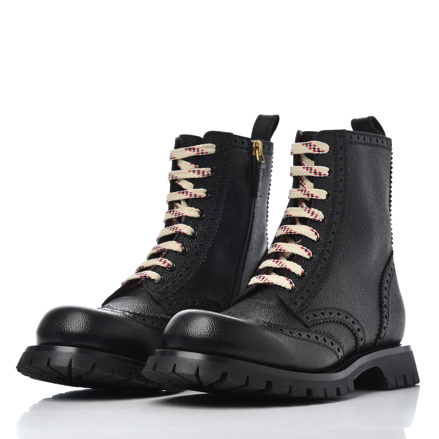 Grained Calfskin Mens Brogue Wingtip Lug Sole Boots 7 Black
