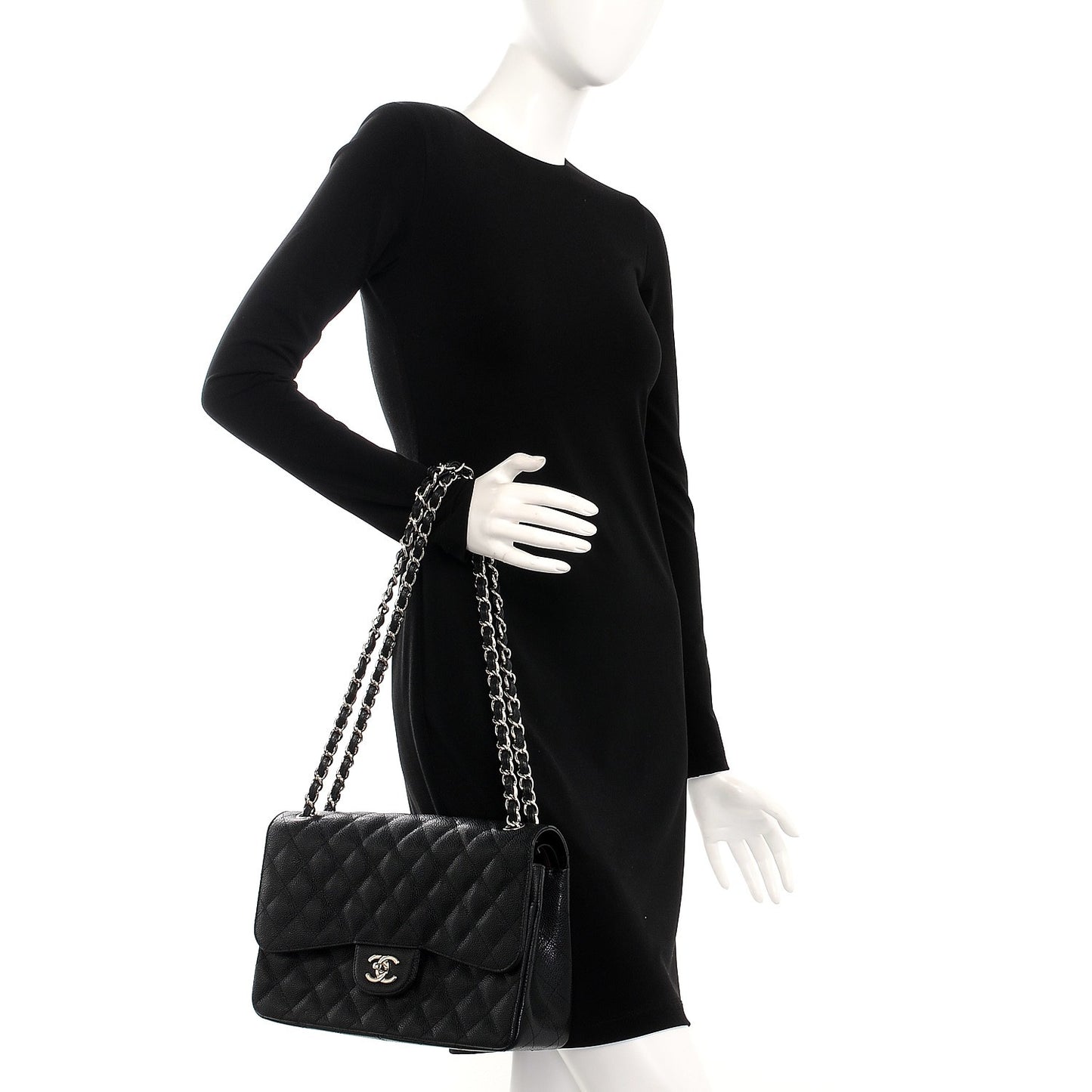 Caviar Quilted Jumbo Double Flap Black