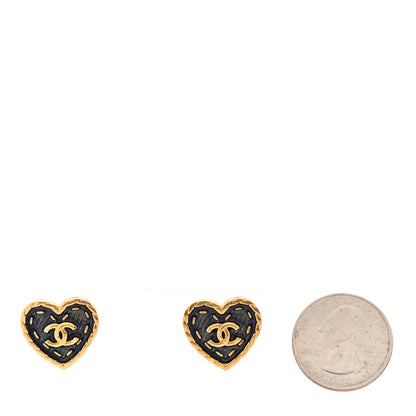 Chanel Metal Enamel CC Denim Heart Earrings Gold Blue 2 of 4