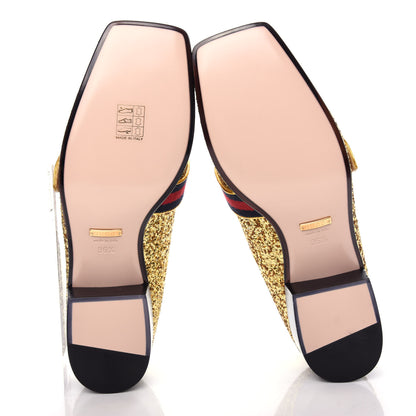 Gucci Glitter Web Peyton Loafers 36.5 Gold 6 of 11