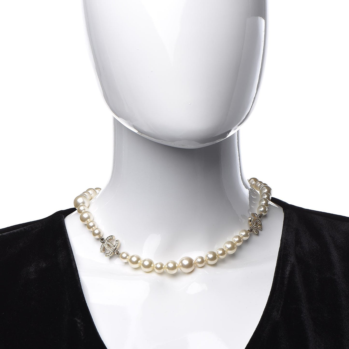 Crystal Pearl CC Short Necklace Gold