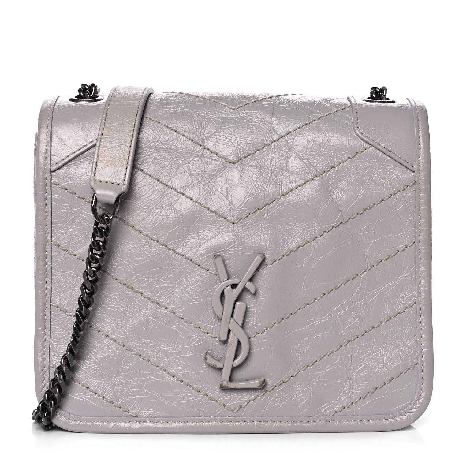 Saint Laurent Crinkled Calfskin Matelasse Monogram Niki Chain Wallet Granite 1 of 12