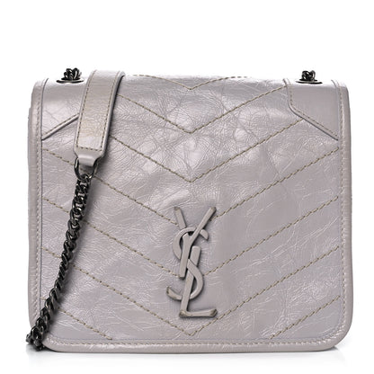 Saint Laurent Crinkled Calfskin Matelasse Monogram Niki Chain Wallet Granite 1 of 12