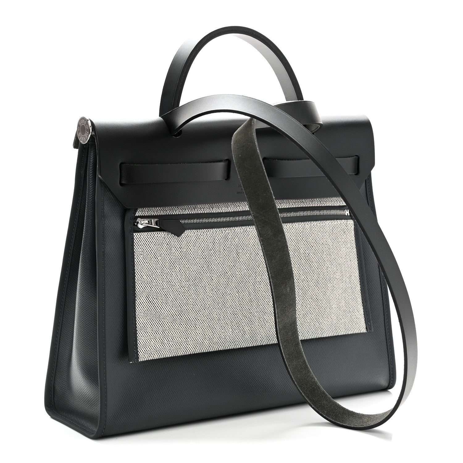 Hermes Toile H Berline Vache Hunter Herbag Zip PM 31 Ardoise Black Ecru 4 of 12
