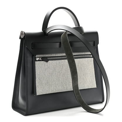 Hermes Toile H Berline Vache Hunter Herbag Zip PM 31 Ardoise Black Ecru 4 of 12
