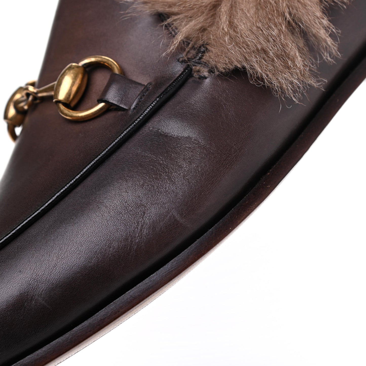 Calfskin Fur Mens Jordaan Loafers 7.5 Dark Brown Natural
