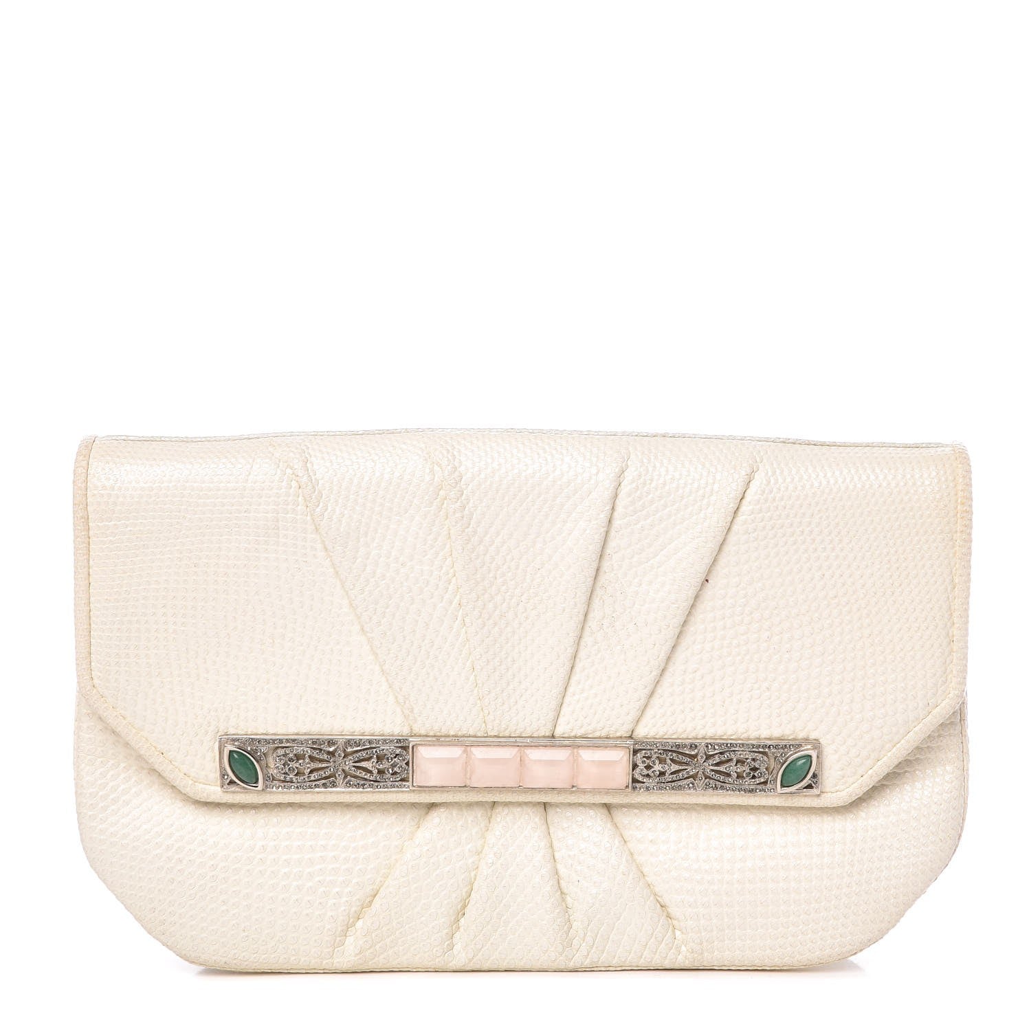 Judith Leiber Lizard Crystal Embellished Pleated Evening Bag White 1 of 14