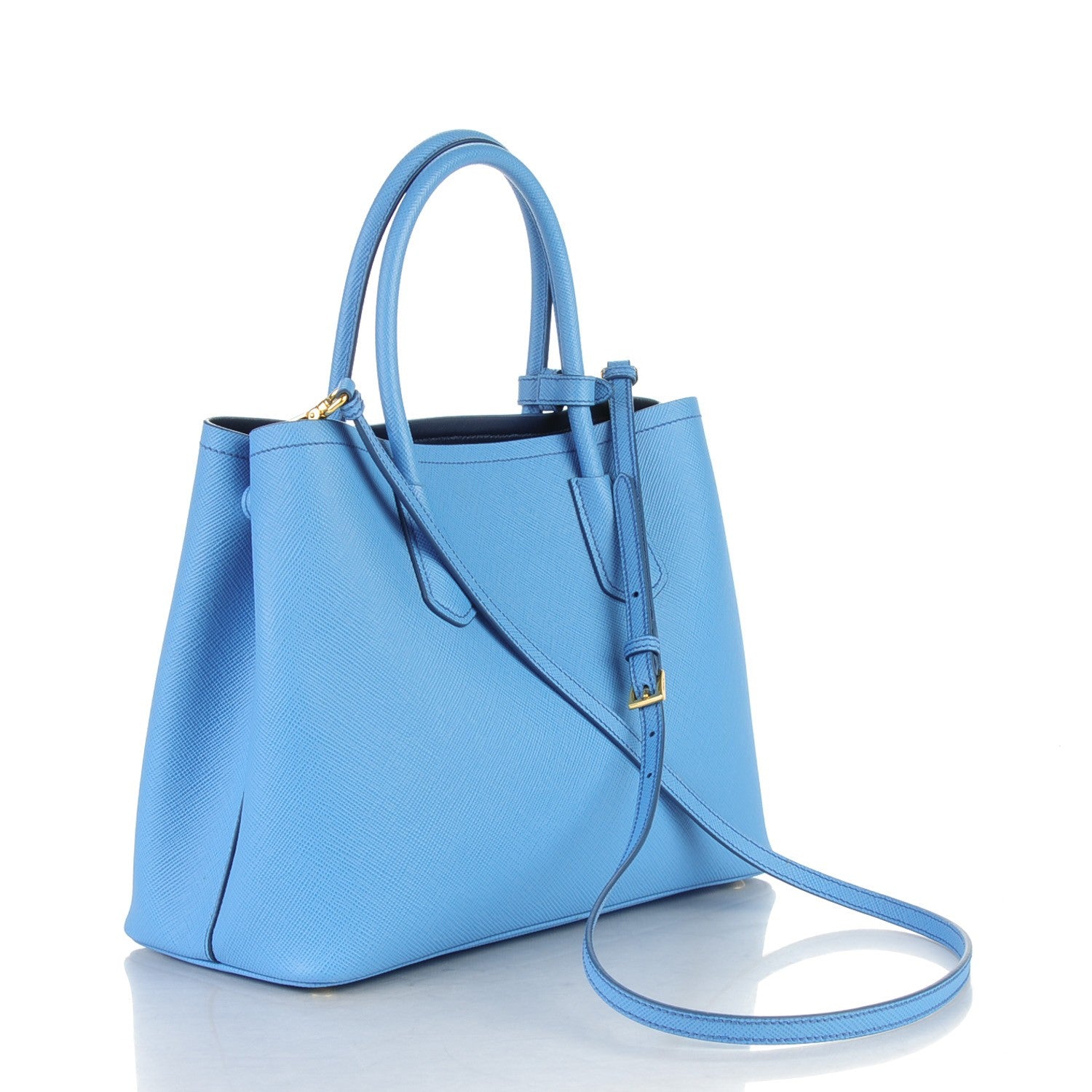 Prada Saffiano Cuir Medium Double Bag Mare Bluette 3 of 7
