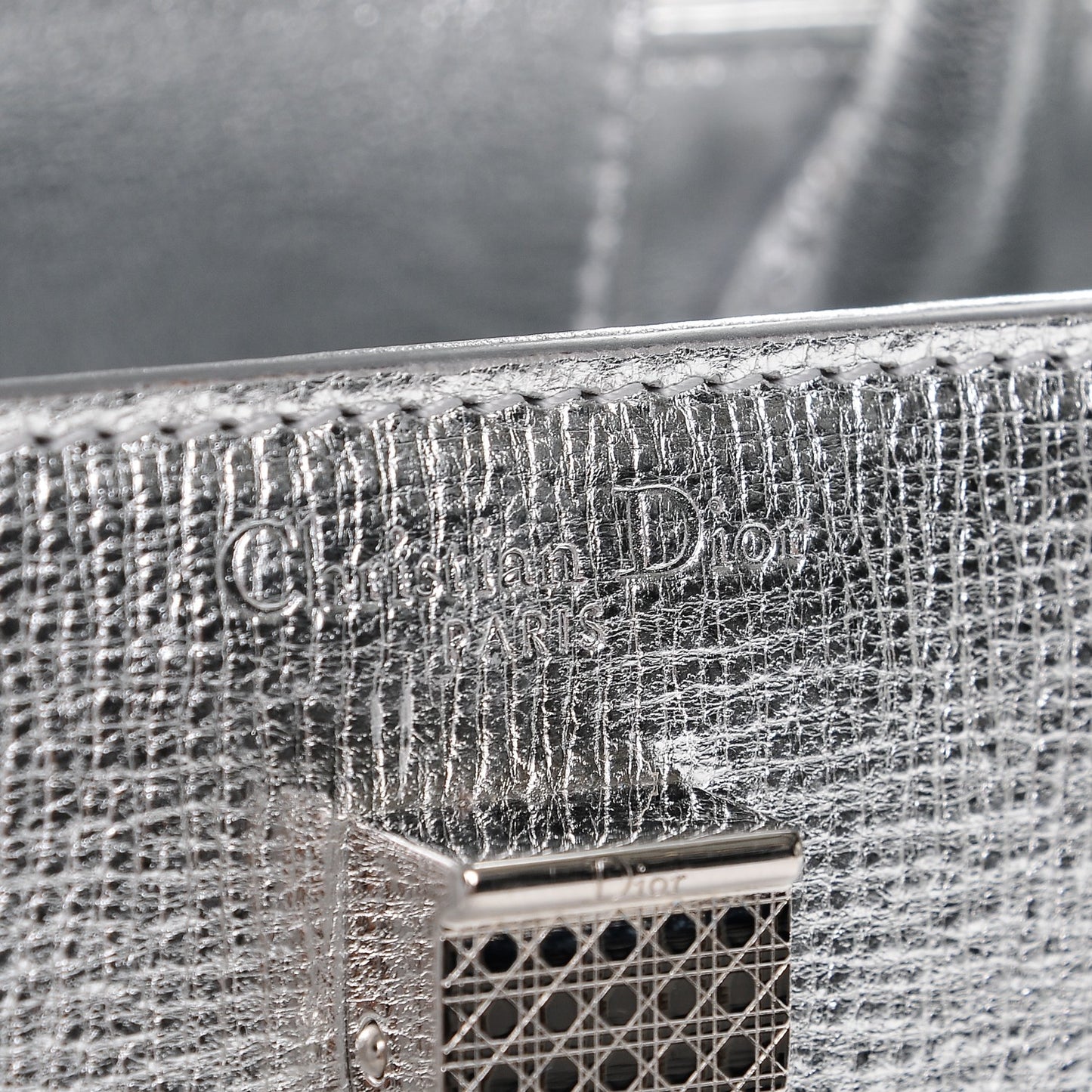 Grained Calfskin Mini Diorever Flap Silver