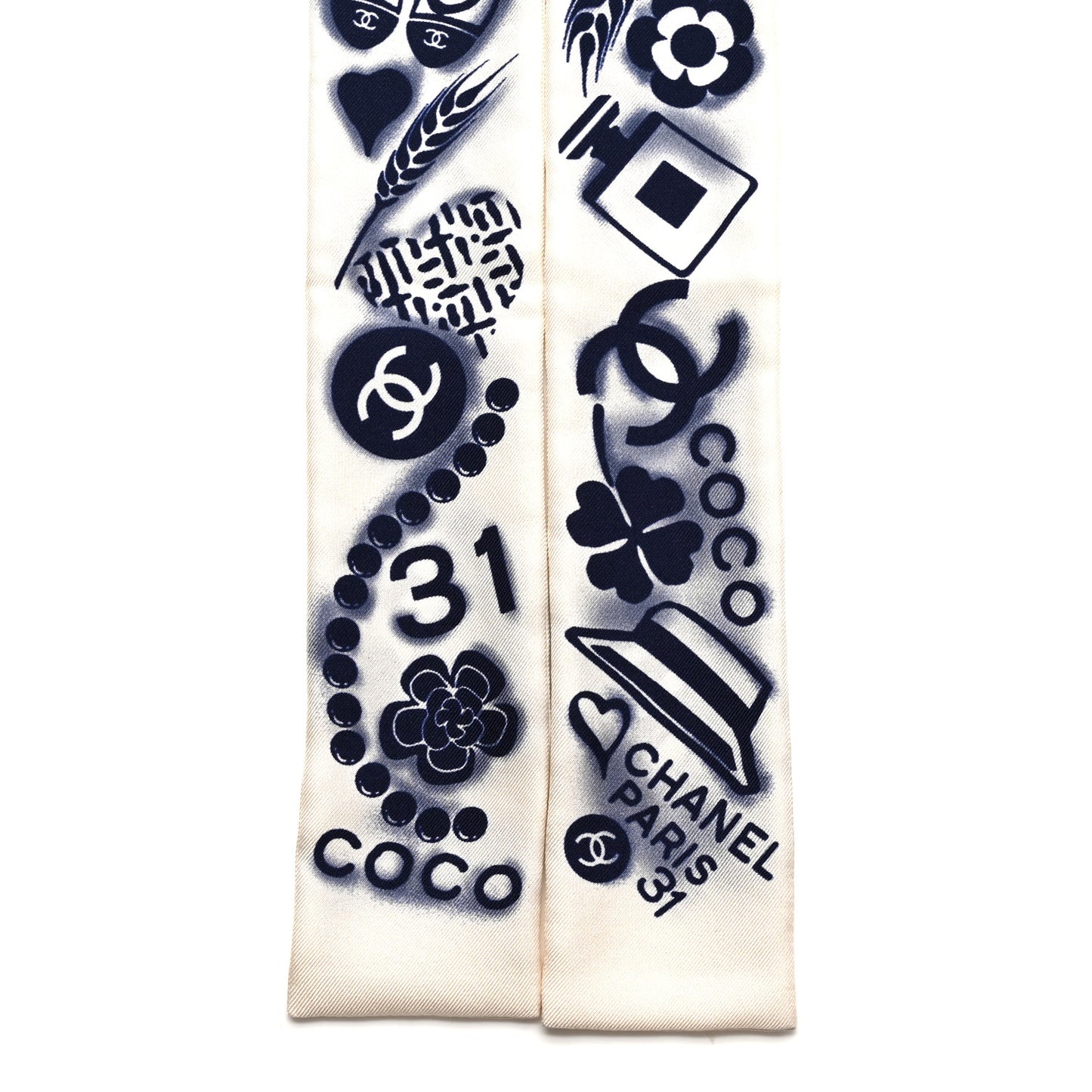 Silk CC Slim Bandeau Scarf White Blue