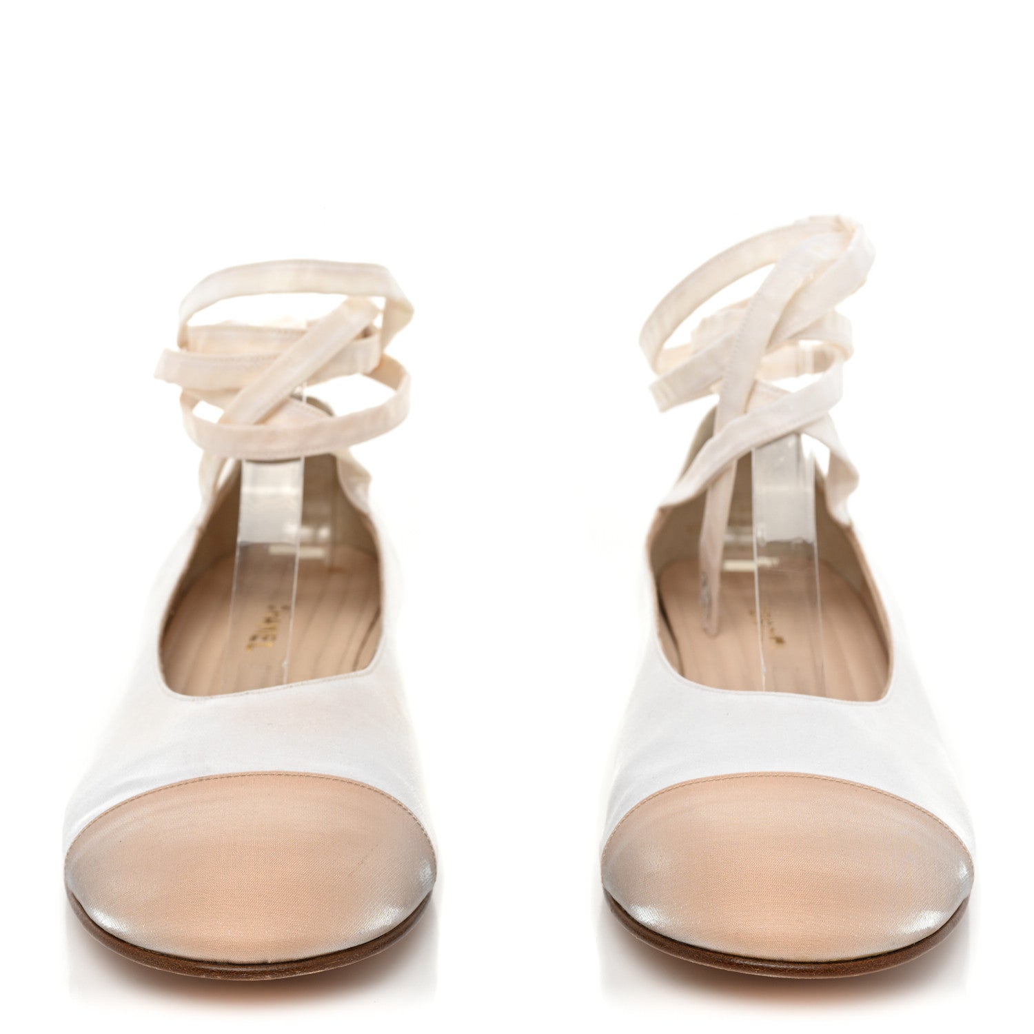 Chanel Satin Cap Toe Ballerina Ankle Wrap Flats 40 White Beige 2 of 13
