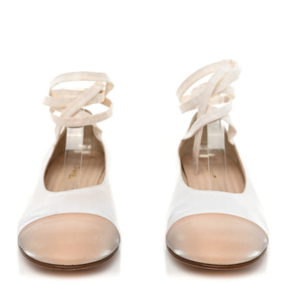 Chanel Satin Cap Toe Ballerina Ankle Wrap Flats 40 White Beige 2 of 13