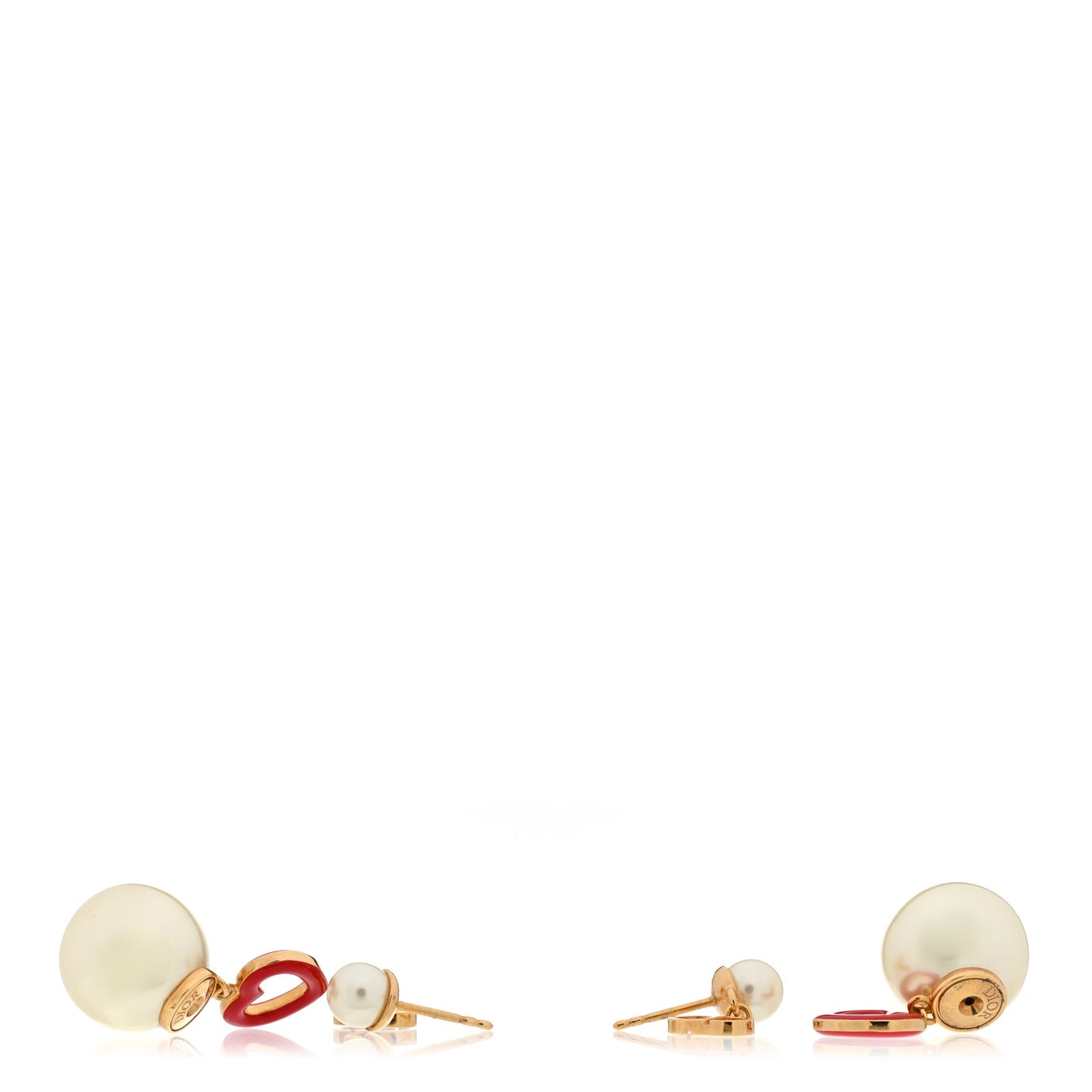 Pearl Heart Tribal Dioramour Earrings Gold Red