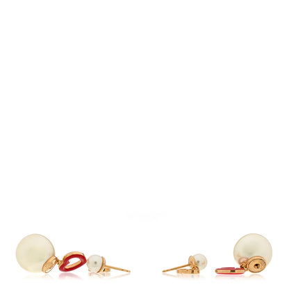 Christian Dior Pearl Heart Tribal Dioramour Earrings Gold Red 3 of 4