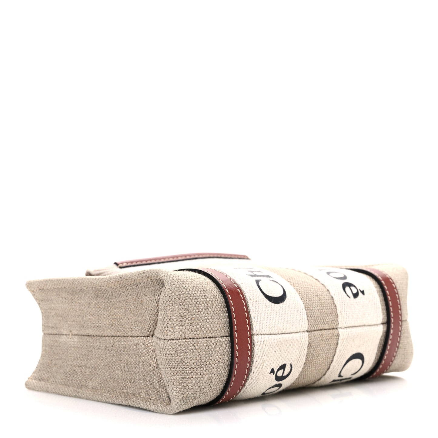Linen Calfskin Mini Woody Ribbon Tote White Brown