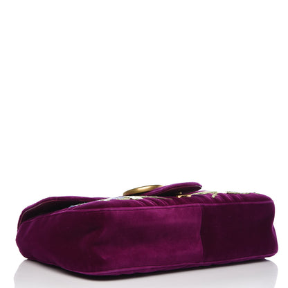 Gucci Velvet Matelasse Loved Embroidered Medium GG Marmont Shoulder Bag Fuchsia Violet Cyclamen 4 of 8