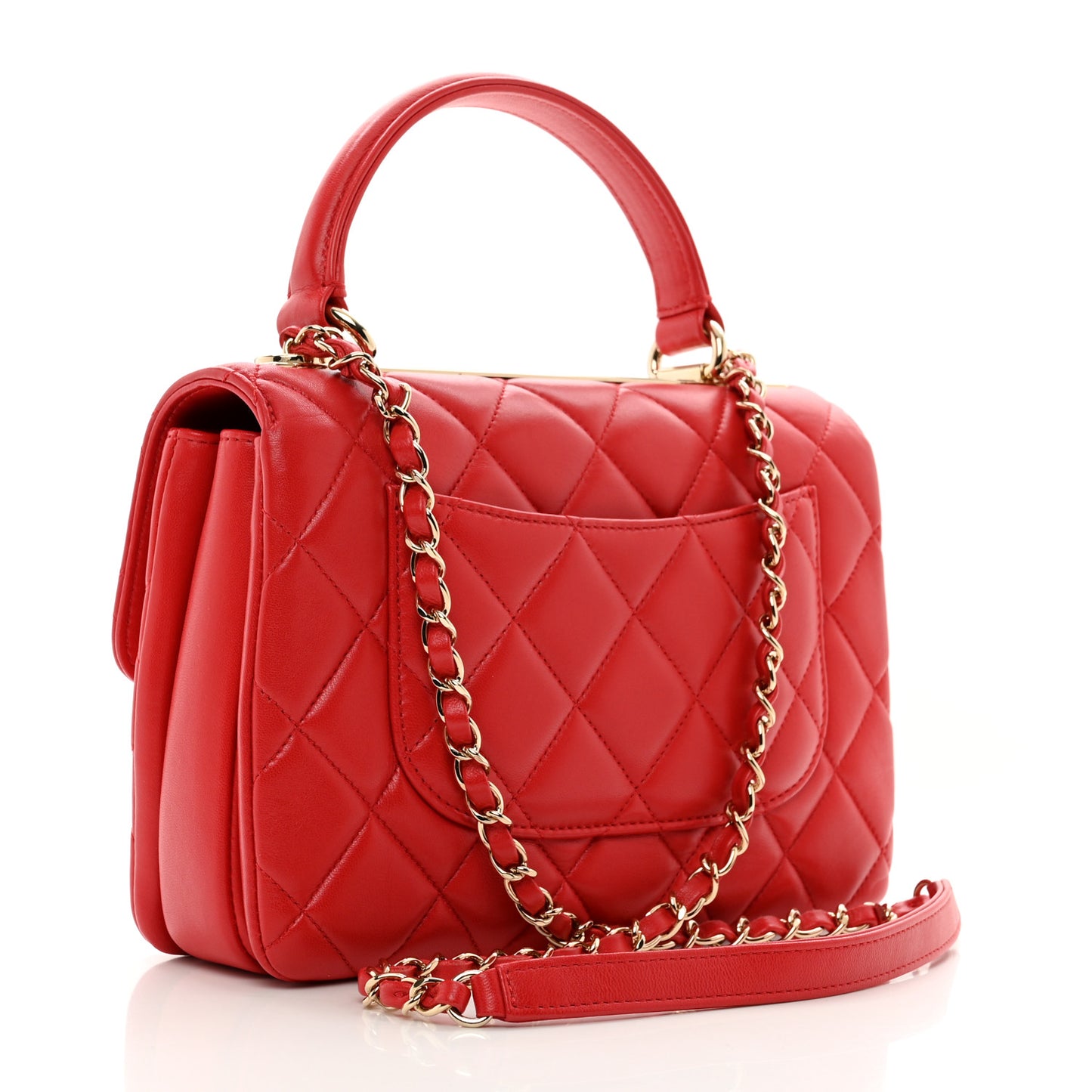 Lambskin Quilted Small Trendy CC Flap Dual Handle Bag Red