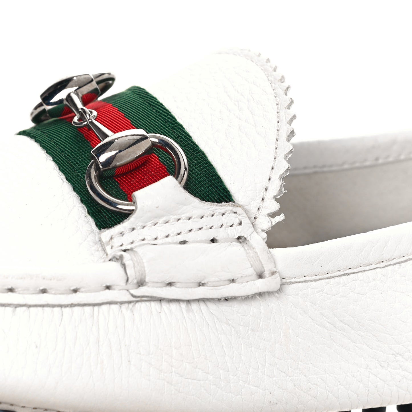 Calfskin Horsebit Web Womens Driver Loafers 38.5 White