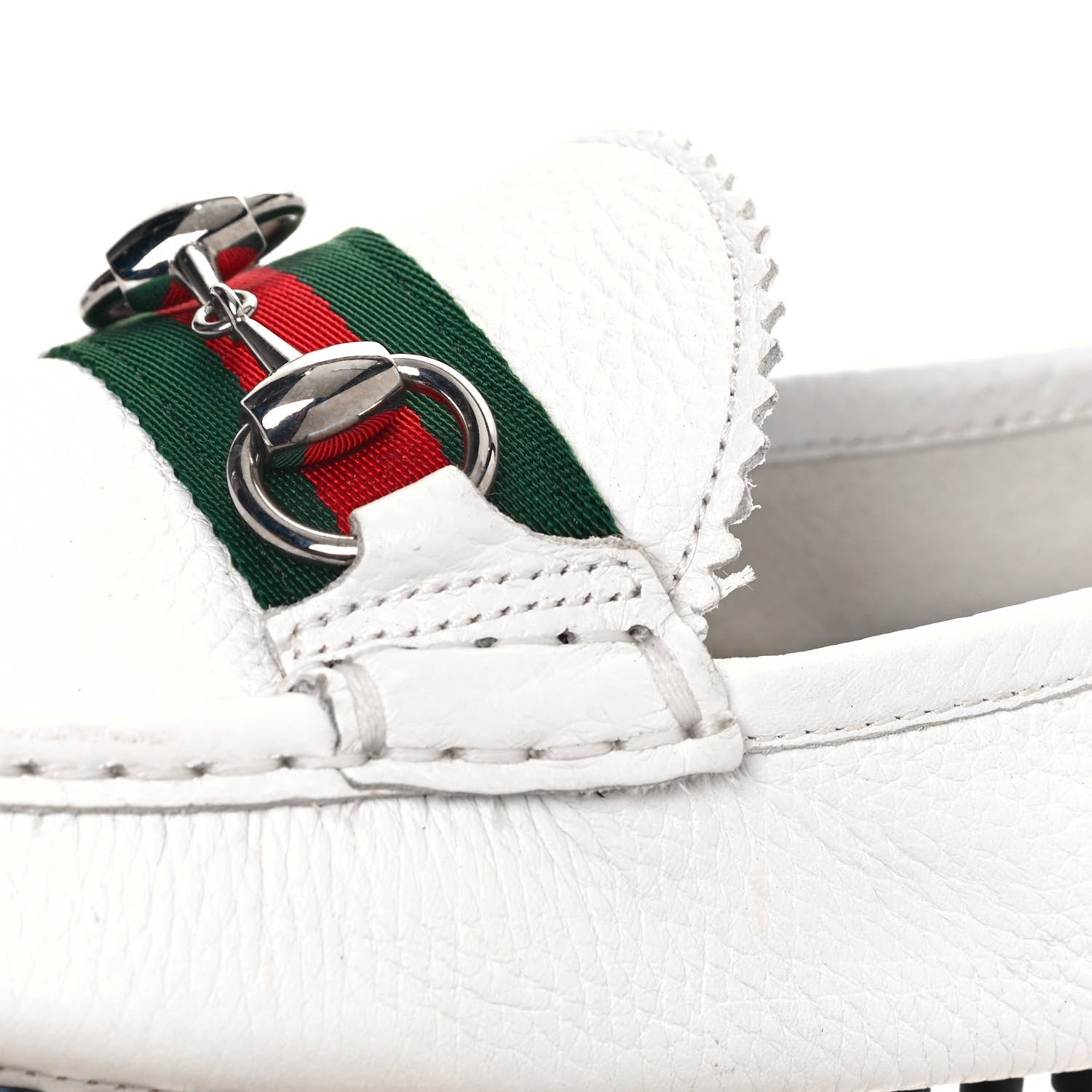 Gucci Calfskin Horsebit Web Womens Driver Loafers 38.5 White 9 of 10