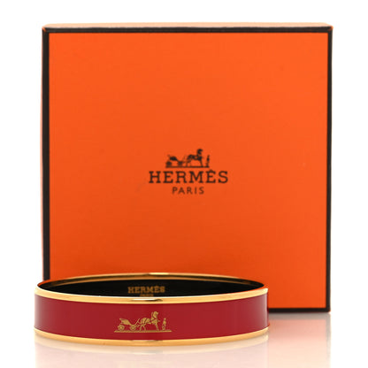Hermes Enamel Printed Narrow Caleche Bracelet 70 Rouge H 6 of 6