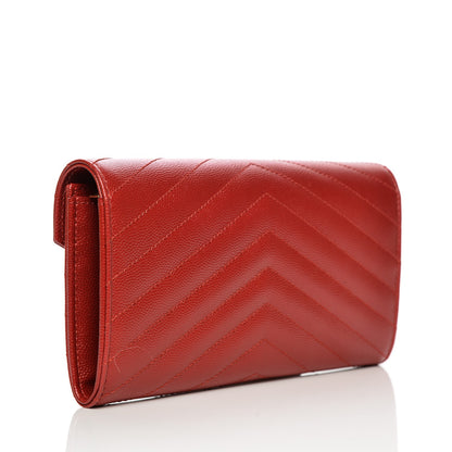 Saint Laurent Grain De Poudre Matelasse Chevron Monogram Flap Wallet New Red 3 of 7