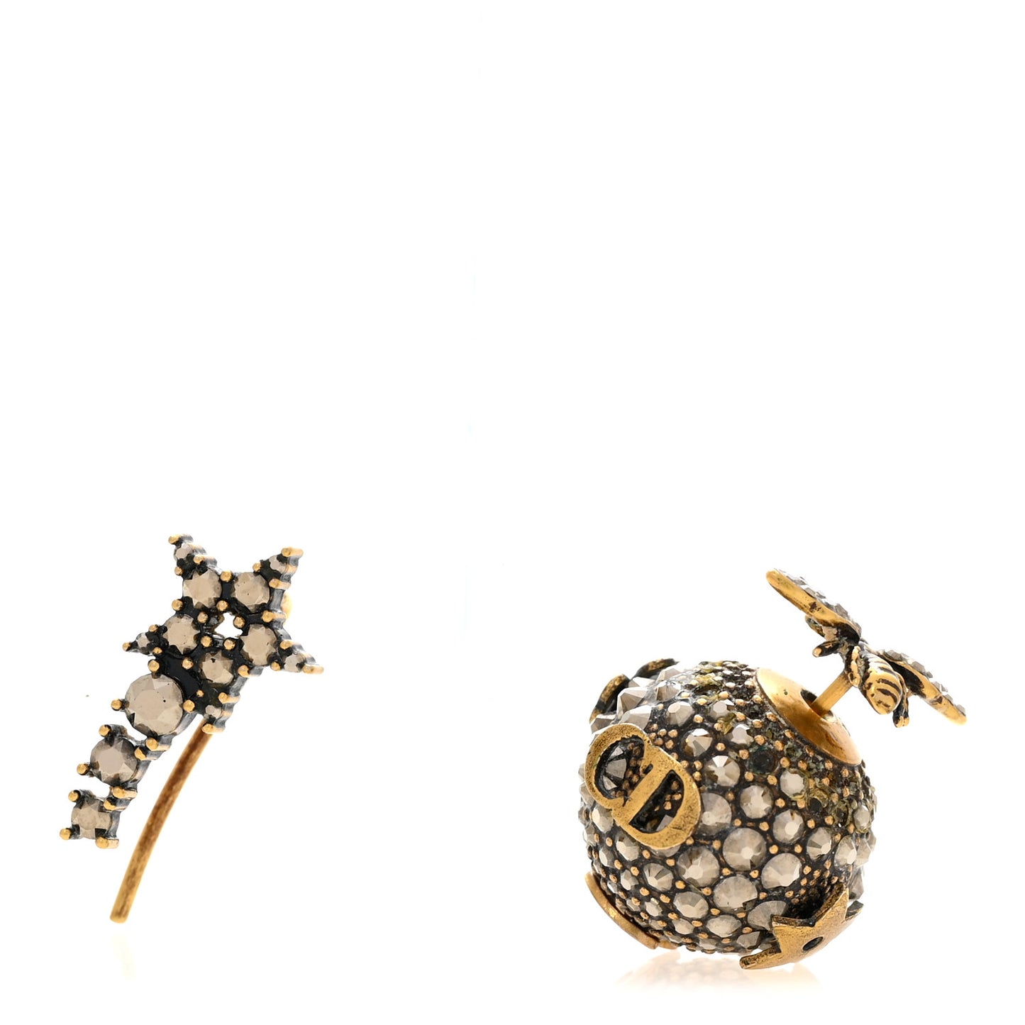 Crystal Bee Star Tribal Earrings Aged Gold