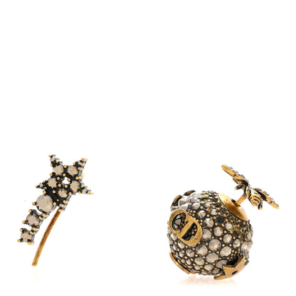 Christian Dior Crystal Bee Star Tribal Earrings Aged Gold 1 of 5