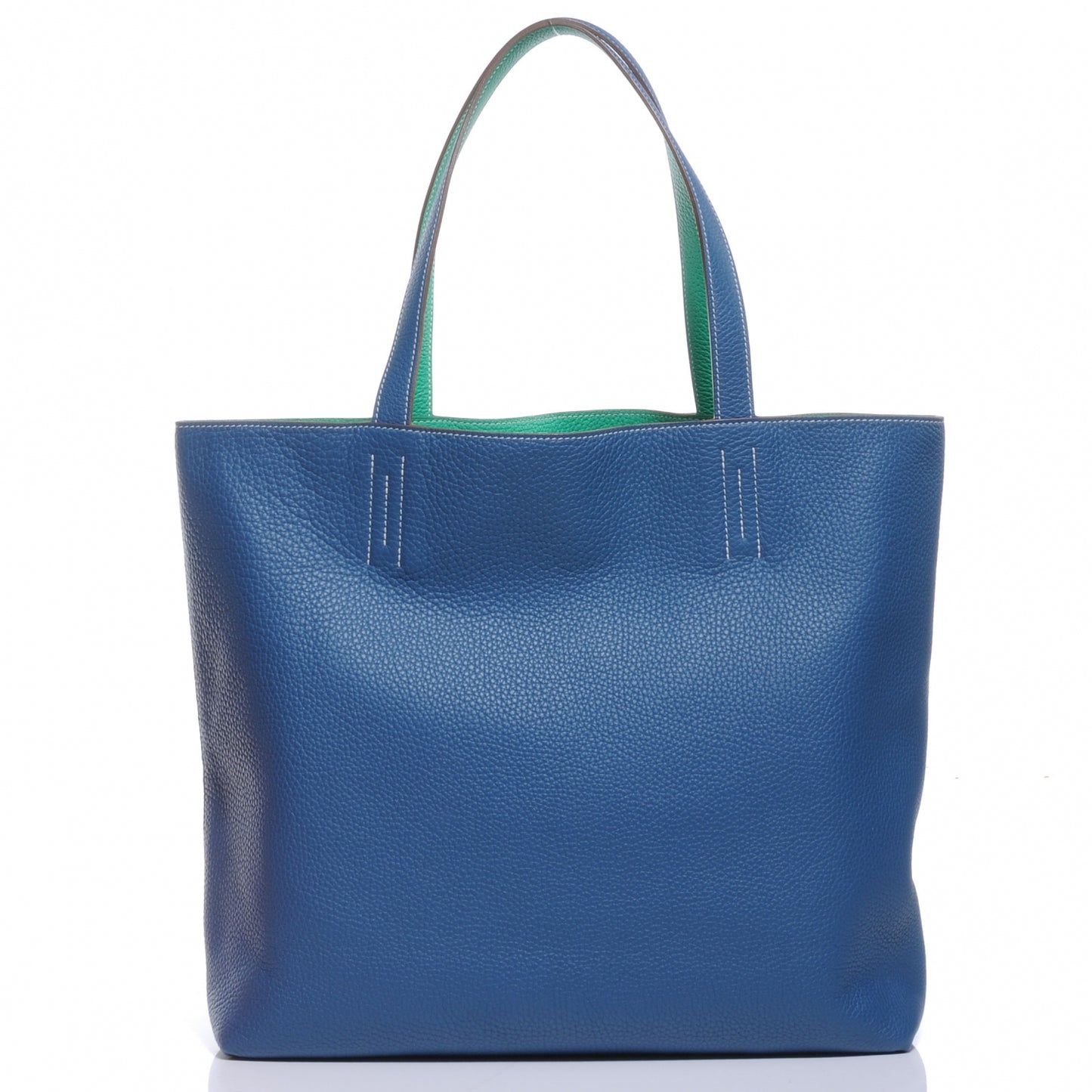 Taurillon Clemence Double Sens 45 Reversible Tote Menthe and Bleu Thalassa