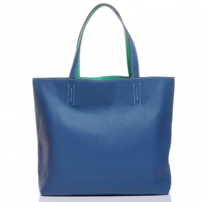 Hermes Taurillon Clemence Double Sens 45 Reversible Tote Menthe and Bleu Thalassa 3 of 9