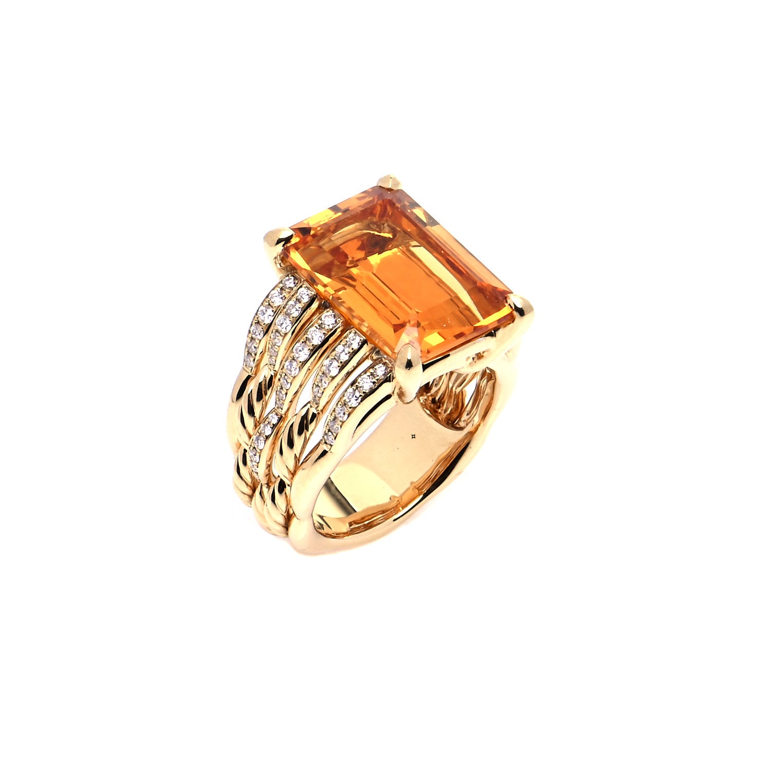 David Yurman 18K Yellow Gold Diamond Citrine 18mm Tides Statement Ring 54 7 8 of 9