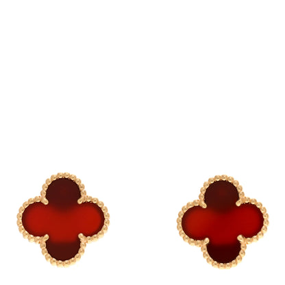 Van Cleef & Arpels 18K Yellow Gold Carnelian Vintage Alhambra Earrings 1 of 4